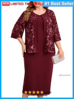 Plus Size 2 Piece Formal Dress Set Sequin Embroidered Jacket & Midi Sheath Dress